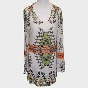 Vocal Women's Size M White Multicolor Rhinestones‎ Embellished Hi Low Sweater